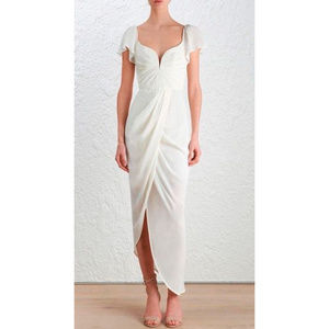 Zimmermann silk flutter sleeve dress in pearl